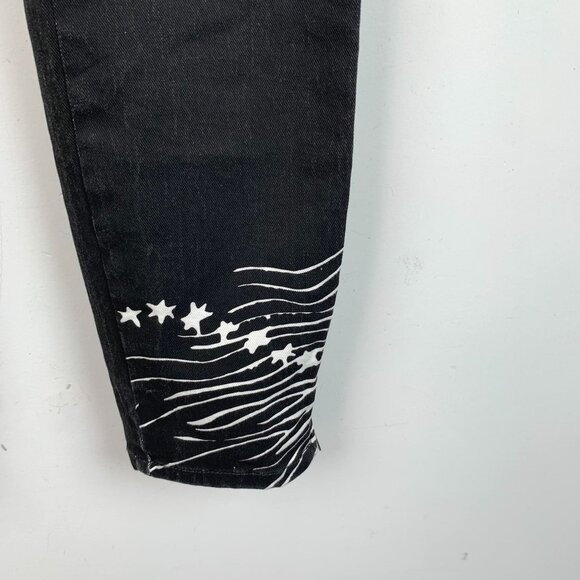 Chanel Black Straight-Leg Jeans With White Star & Cosmic Wave Print Design - Picture 6 of 8